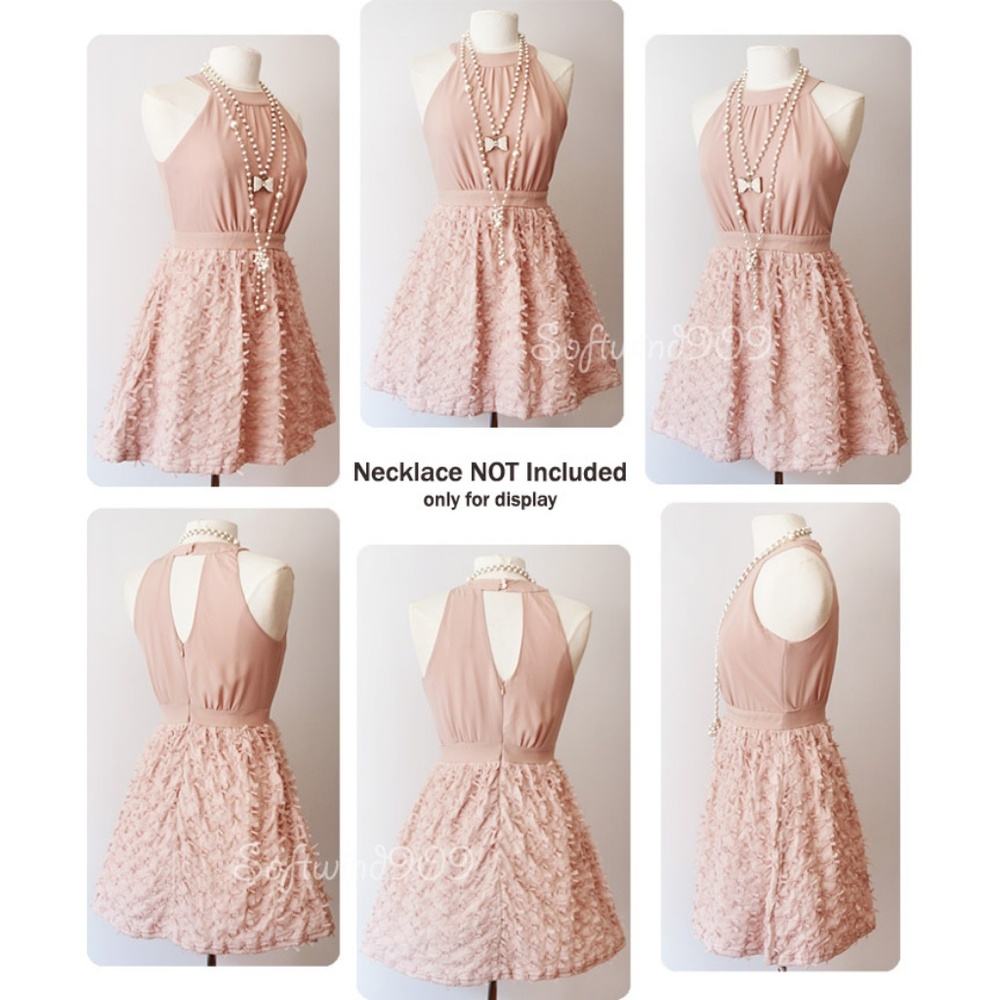 Last☝️Blush Nude 3D Mesh Bow Cocktail Skater Dress - Picture 7 of 8